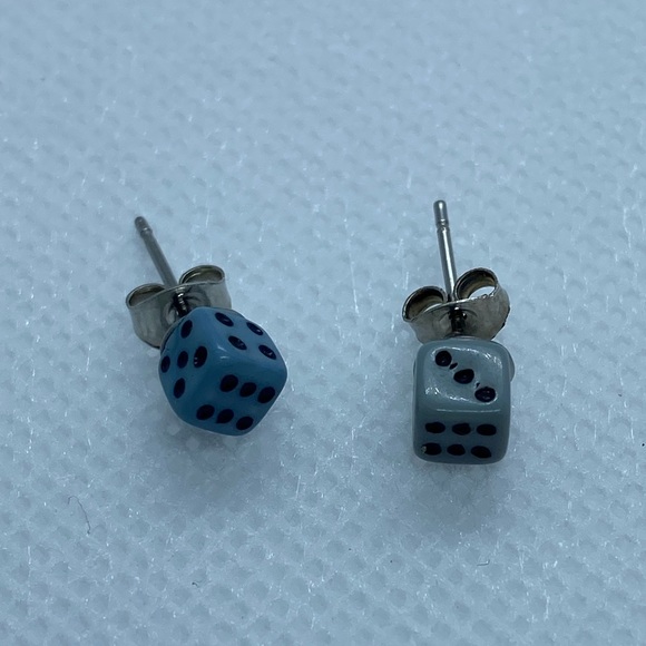 Gray Mini Dice Earrings Handmade - Picture 5 of 5